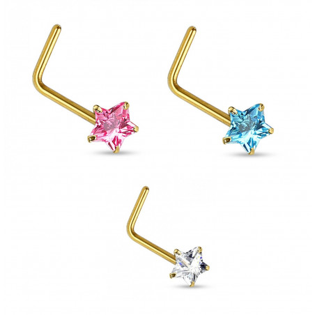 piercing nez L tige en or étoile cristal