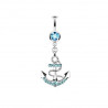 Piercing Nombril acier chirurgical 316L pendentif Ancre Marine couleur bleu turquoise