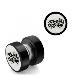 Faux plug écarteur oreille motif dé acier noir