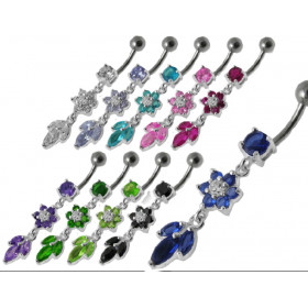 Piercing nombril argent fleur pendante