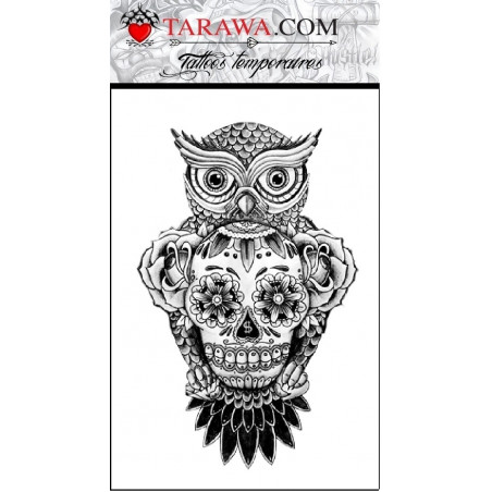 Tatouge hibou et tête de mort