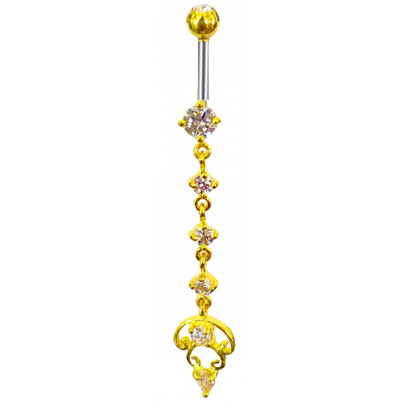 piercing nombril long pendentif plaqué or