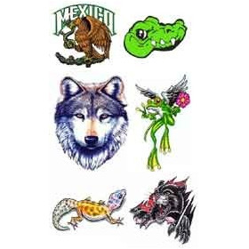 Tattoo autocollant Mexico Loup Grenouille Lezard Tigre 