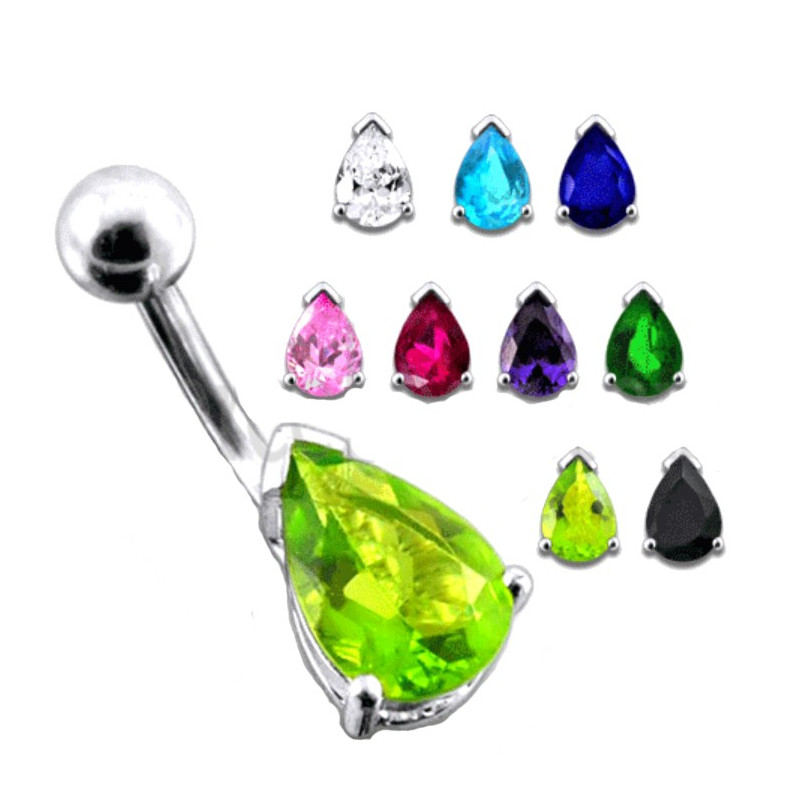 Piercing au nombril argent motif goutte cristal