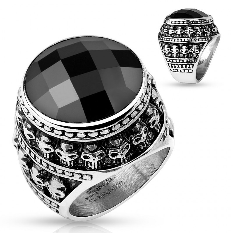 Bague skull cristal noir