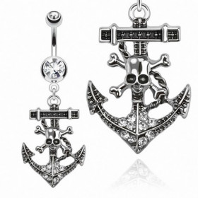 Piercing nombril ancre marine Tête de Pirate