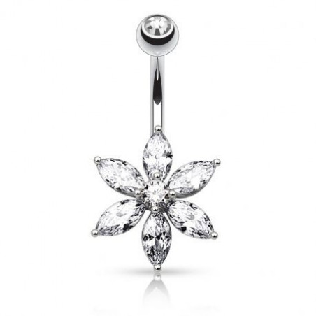 Piercing Nombril Fleur 6 pétales cristal