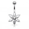 Piercing Nombril Fleur 6 pétales cristal