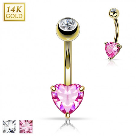 piercing en or pour le nombril en forme de coeur