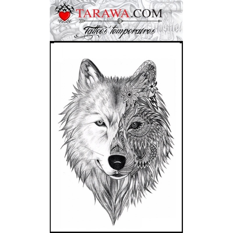 Tatouage éphémère loup Mandalas