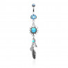 Piercing nombril soleil et plumes cristal bleu turquoise