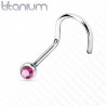 Piercing nez titane cristal couleur rose fushia