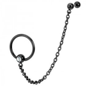 Piercing anneau chaine oreille noir