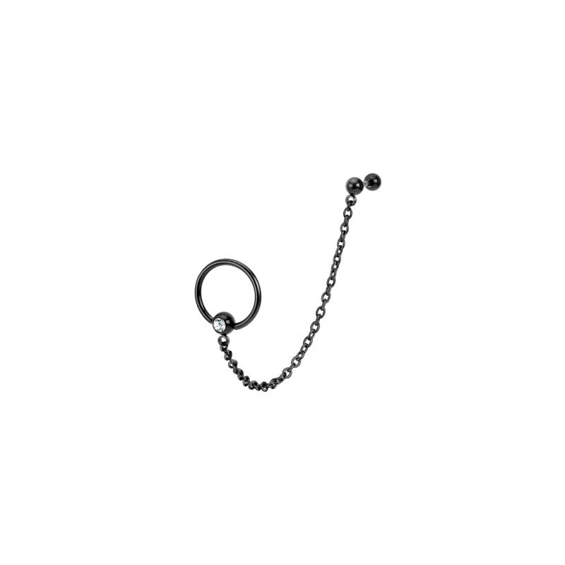 Piercing anneau chaine oreille noir