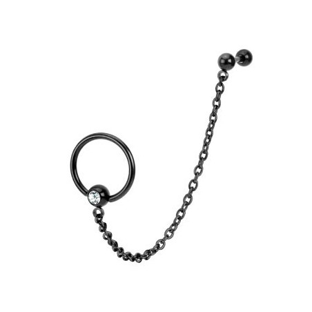 Piercing anneau chaine oreille noir