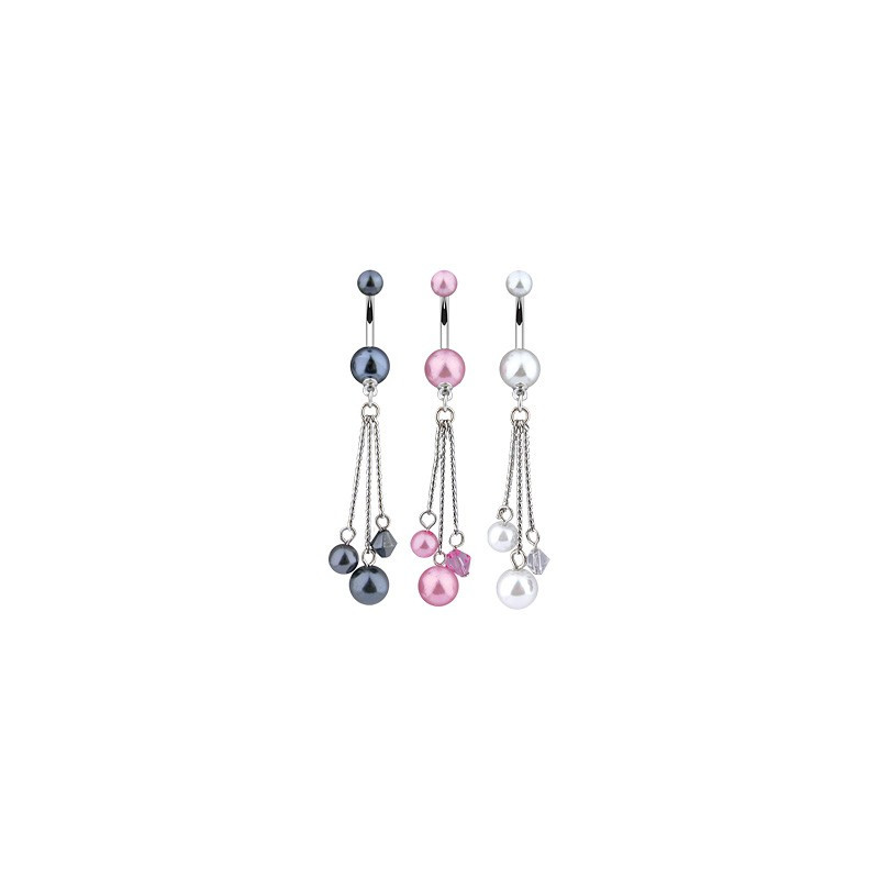 Piercing nombril longue chaine pendande imitation perle