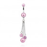 Piercing nombril longue chaine pendante imitation perle couleur rose