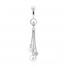 Piercing nombril longue chaine pendante imitation perle couleur blanche