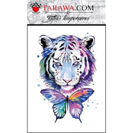 Tatouage tigre papillon aquarelle