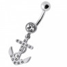 Piercing nombril ancre marine cristal blanc