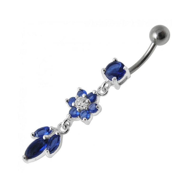 PIERCING NOMBRIL BANANE TITANE FLEUR rouge STRASS PENDENTIF