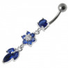 Piercing nombril argent fleur pendante cristaux bleu