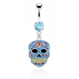 piercing nombril skull mexicaine couleur bleu