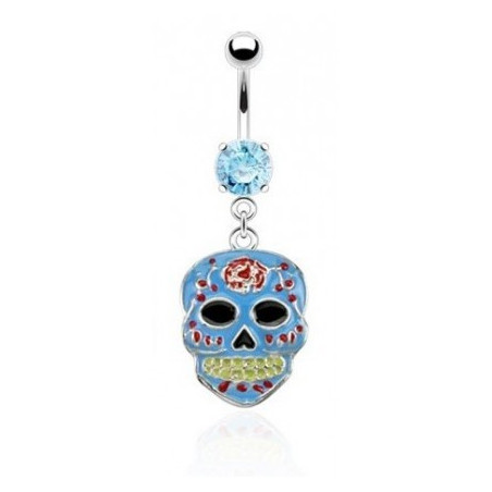 piercing nombril skull mexicaine couleur bleu