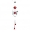 piercing ventre longue chaine papillon cristal rouge