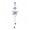 piercing ventre longue chaine papillon cristal violet