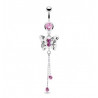 piercing ventre longue chaine papillon cristal rose