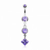 Piercing nombril acier chirurgical vintage pendentif cristal violet