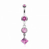 Piercing nombril acier chirurgical vintage pendentif cristal rose