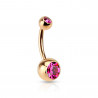 Piercing nombril doré classique cristal rose