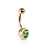 Piercing nombril doré classique cristal vert