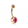 Piercing nombril doré classique cristal fushia