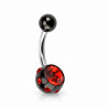 piercing nombril acier noir et cristaux rouge