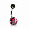 piercing nombril acier noir et cristaux rose