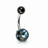 piercing nombril acier noir et cristaux turquoise