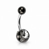 piercing nombril acier noir et cristaux blanc