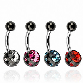 piercing nombril acier noir et cristaux 