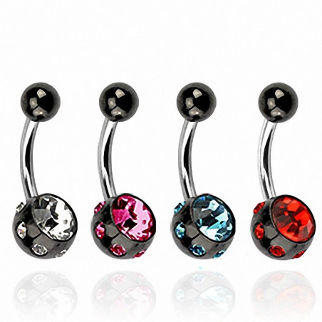 piercing nombril acier noir et cristaux 