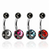 piercing nombril acier noir et cristaux 