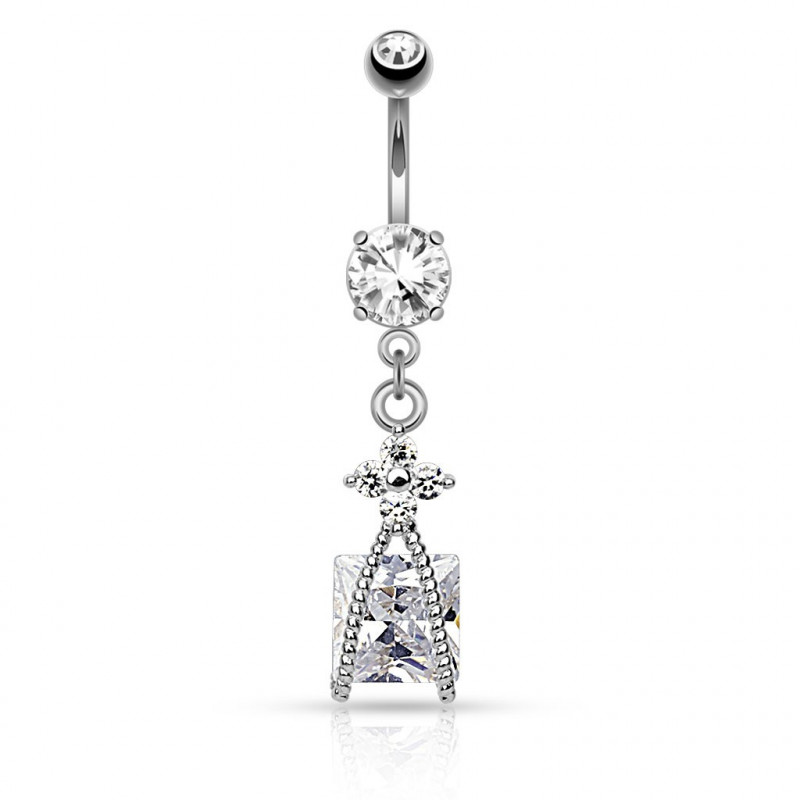 Piercing nombril fleur et zirconium en cage