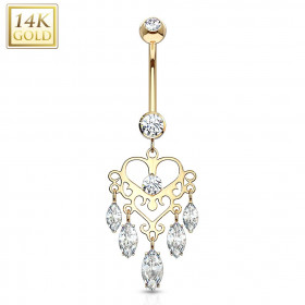 Piercing nombril de luxe en Or jaune Chandelier pendentif marquise