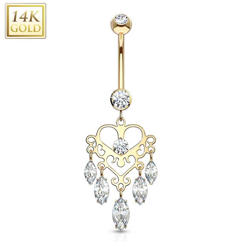 Piercing nombril de luxe en Or jaune Chandelier pendentif marquise