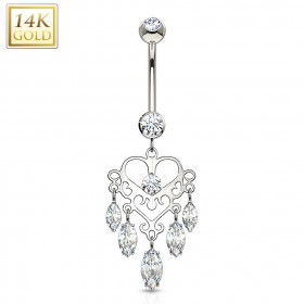 Piercing ventre de luxe en Or blanc Chandelier pendentif marquise