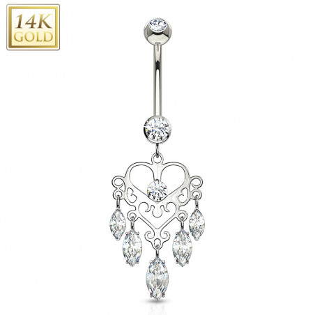 Piercing ventre de luxe en Or blanc Chandelier pendentif marquise