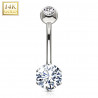 Piercing nombril en or blanc 14 carats et d'un cristal griffé de 6 mm.