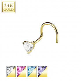 piercing nez coeur en or véritable tige tire bouchon